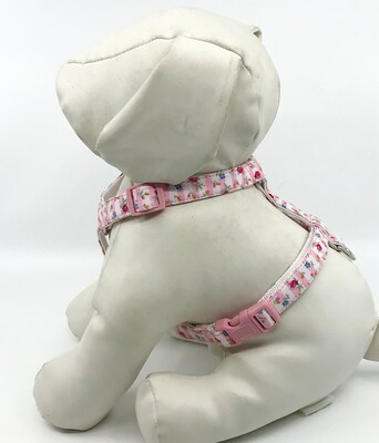 Flowers On Pink Stripes Dog Harness With Optional Flower Adjustable Pet Harness Sizes XSmall, Small, Medium - image4